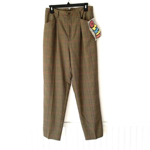 Vintage 1987 Ollie High Waist Olive Green Plaid Mom Pants NWTs Junior 11 Large - Picture 1 of 9
